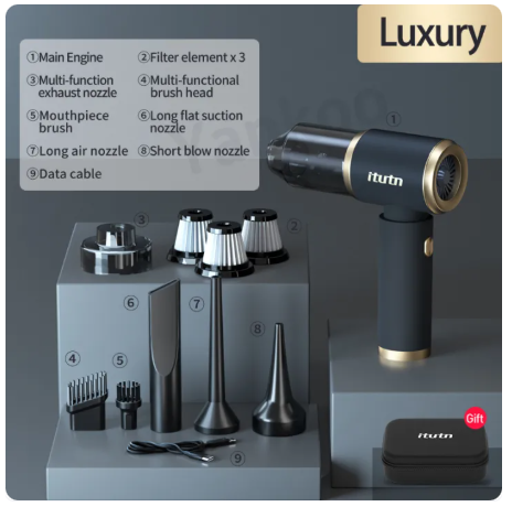 Aspirateur de voiture "LUXURY" Itutn ZX-106, aspiration et soufflage, filtration Hypa, aspiration puissante 5 kPa, sans fil et portable, usage domestique et automobile, batterie longue endurance 4000 mAh